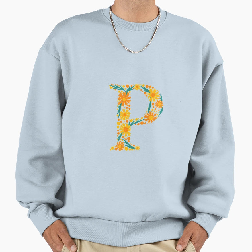 Floral Letter P Sweatshirt - Trendy Graphic Men Women - T-Shirt, Sweatshirt, Hoodie