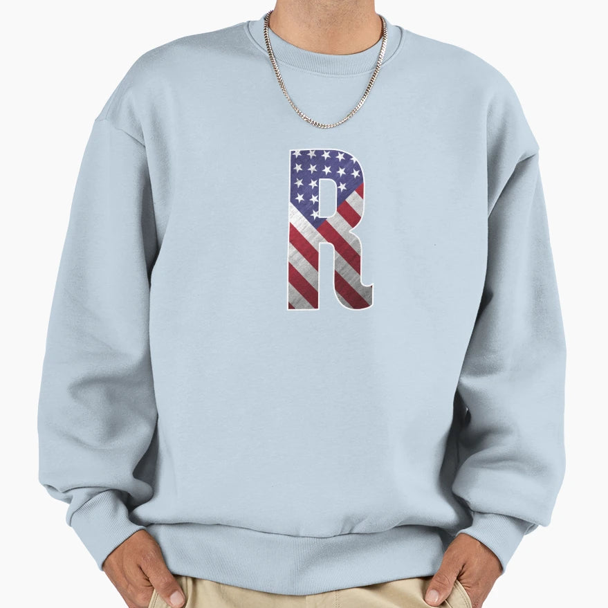 Letter R Patriotic Art American Flag Sweatshirt - Graphic Print for Adults - T-Shirt, Sweatshirt, Hoodie