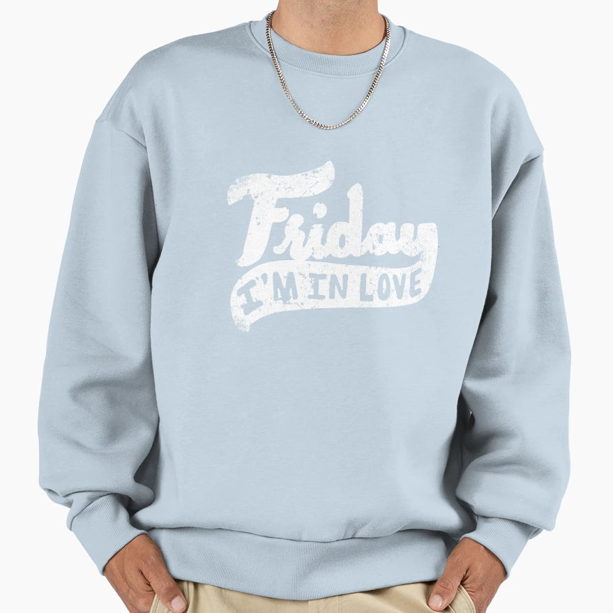 Friday Love White D Sweatshirt - Trendy Graphic Unisex - T-Shirt, Sweatshirt, Hoodie