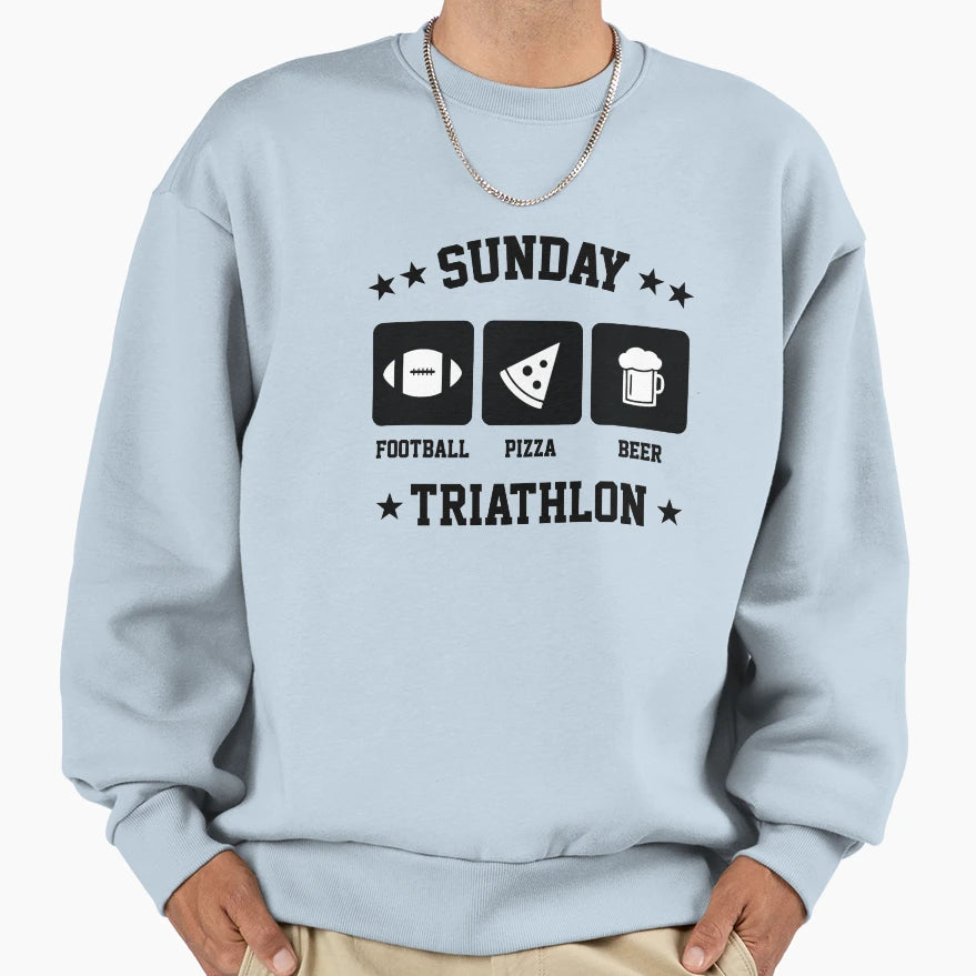 Sunday Triathlon Football Pizza Sweatshirt - Aesthetic Graphic Men Women - T-Shirt, Sweatshirt, Hoodie