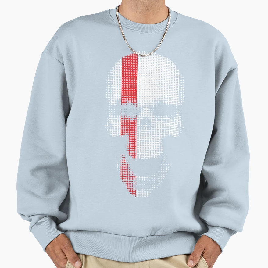 Halftone Skull Red Stripe Sweatshirt - Minimalist Print for Adults - T-Shirt, Sweatshirt, Hoodie