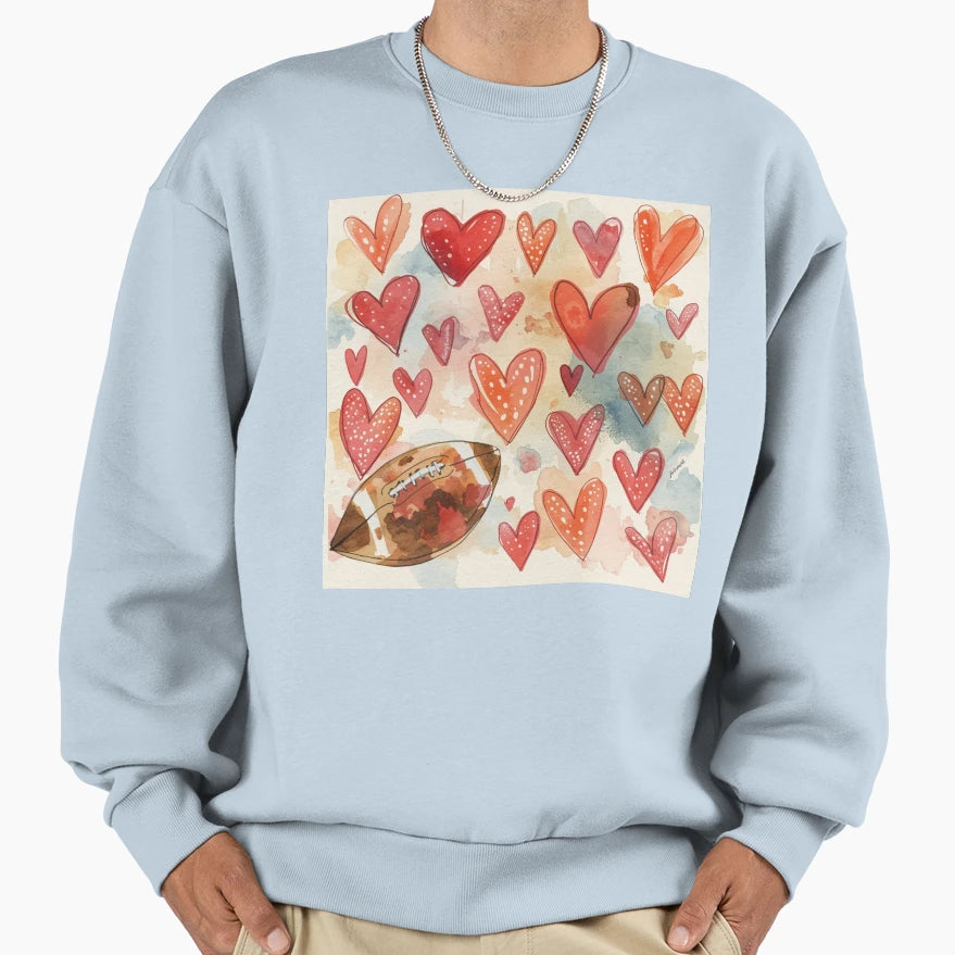 Football Patterned Hearts Sweatshirt - Unique Graphic Unisex - T-Shirt, Sweatshirt, Hoodie