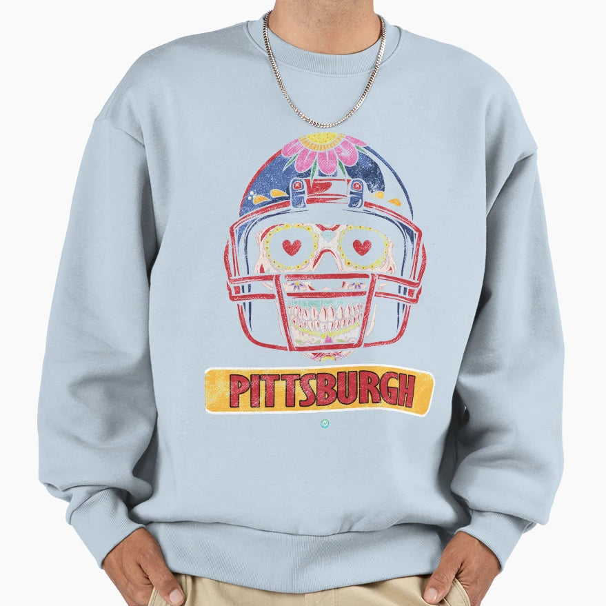 American Football Pittsburgh Skull Sweatshirt - Aesthetic Graphic Unisex - T-Shirt, Sweatshirt, Hoodie