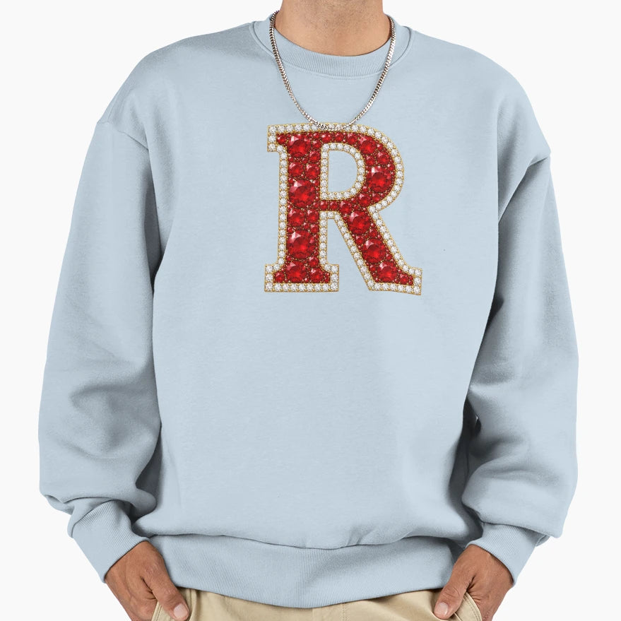 Letter R Red White Gems Sweatshirt - Trendy Graphic for Adults - T-Shirt, Sweatshirt, Hoodie