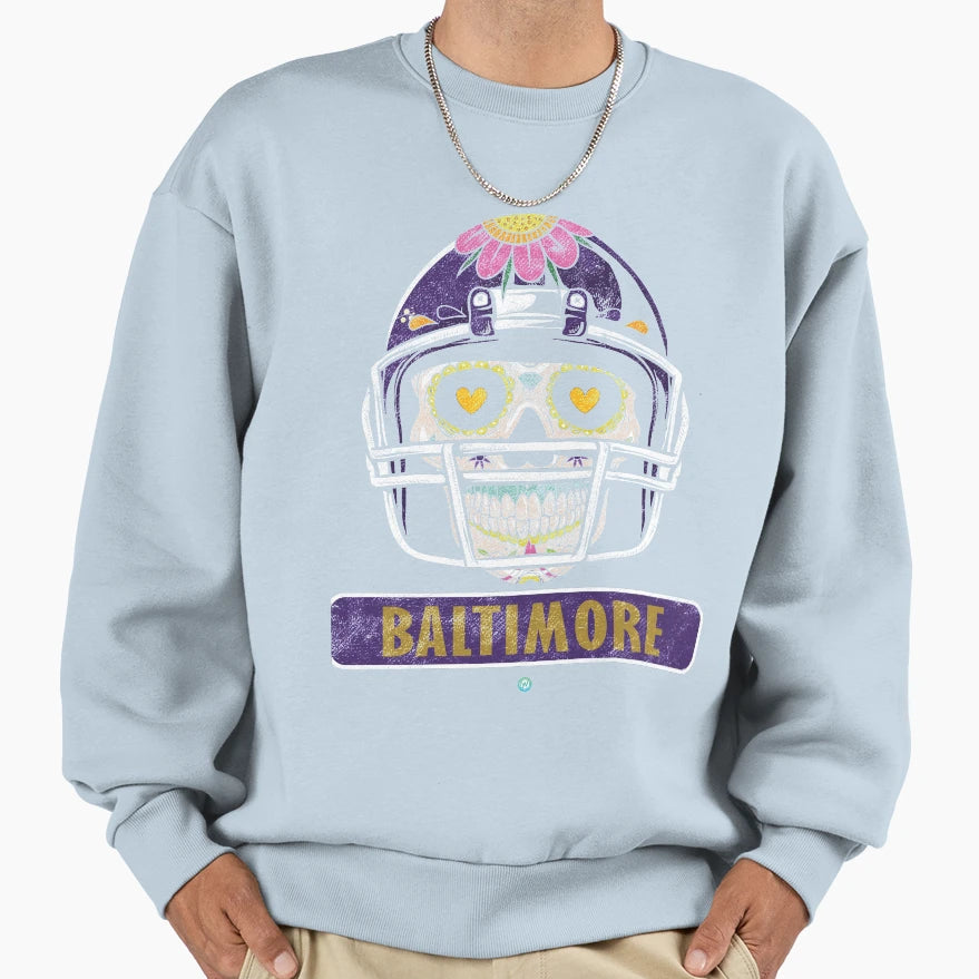 American Football Baltimore Skull Sweatshirt - Unique Graphic for Adults - T-Shirt, Sweatshirt, Hoodie