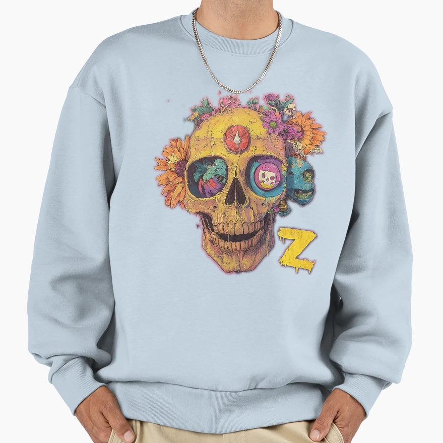 Skull Flowers Z Sweatshirt - Custom Art Print for Adults - T-Shirt, Sweatshirt, Hoodie