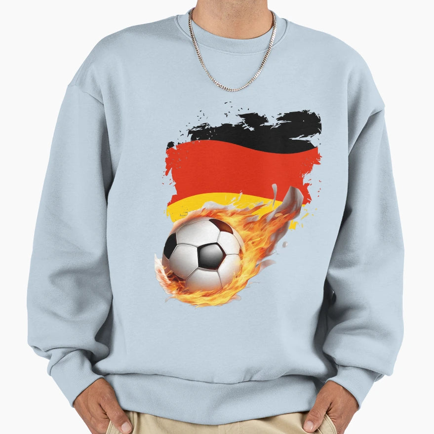 Flaming Football Germany Flag Sweatshirt - Graphic Print Men Women - T-Shirt, Sweatshirt, Hoodie