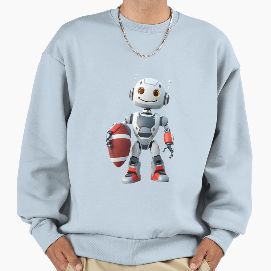 Smiling Robot Football Futuristic Ai Sweatshirt - Unique Graphic Men Women - T-Shirt, Sweatshirt, Hoodie