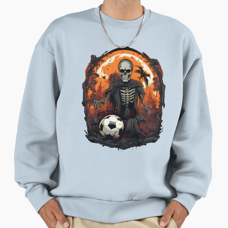 Skeleton Football Soccer Halloween Sweatshirt - Streetwear Style Unisex - T-Shirt, Sweatshirt, Hoodie