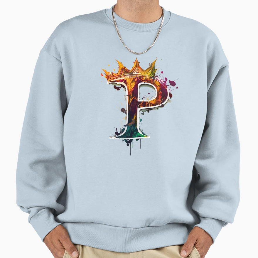 Graffiti Letter P Crown Sweatshirt - Minimalist Print for Adults - T-Shirt, Sweatshirt, Hoodie