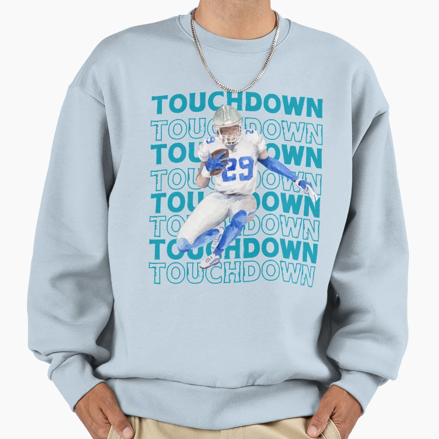 Blue Football Touchdown Sweatshirt - Casual Everyday Wear Unisex - T-Shirt, Sweatshirt, Hoodie
