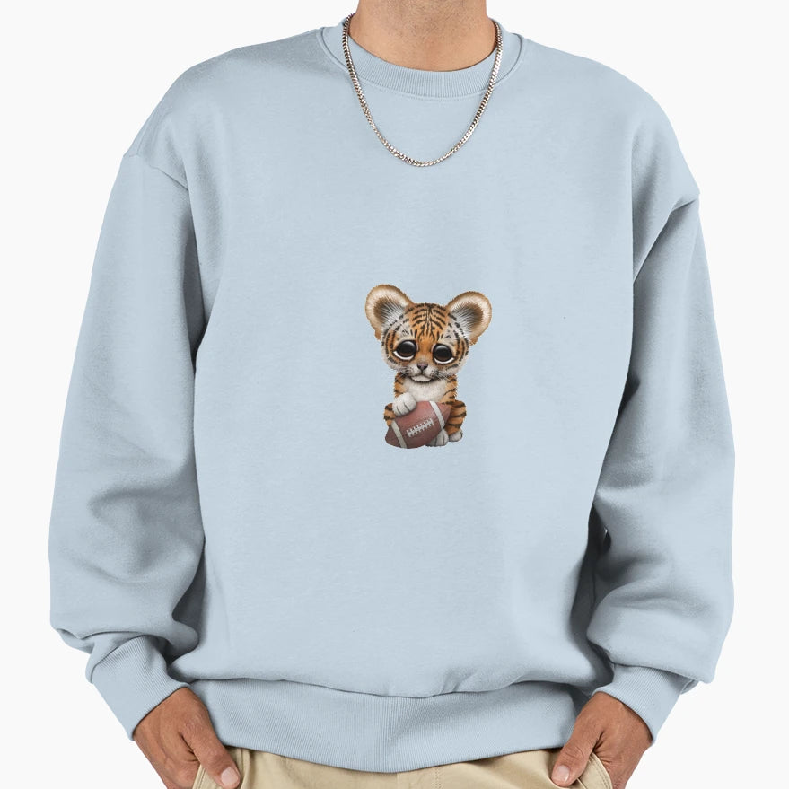 Tiger Cub Playing Football Sweatshirt - Casual Everyday Wear Men Women - T-Shirt, Sweatshirt, Hoodie
