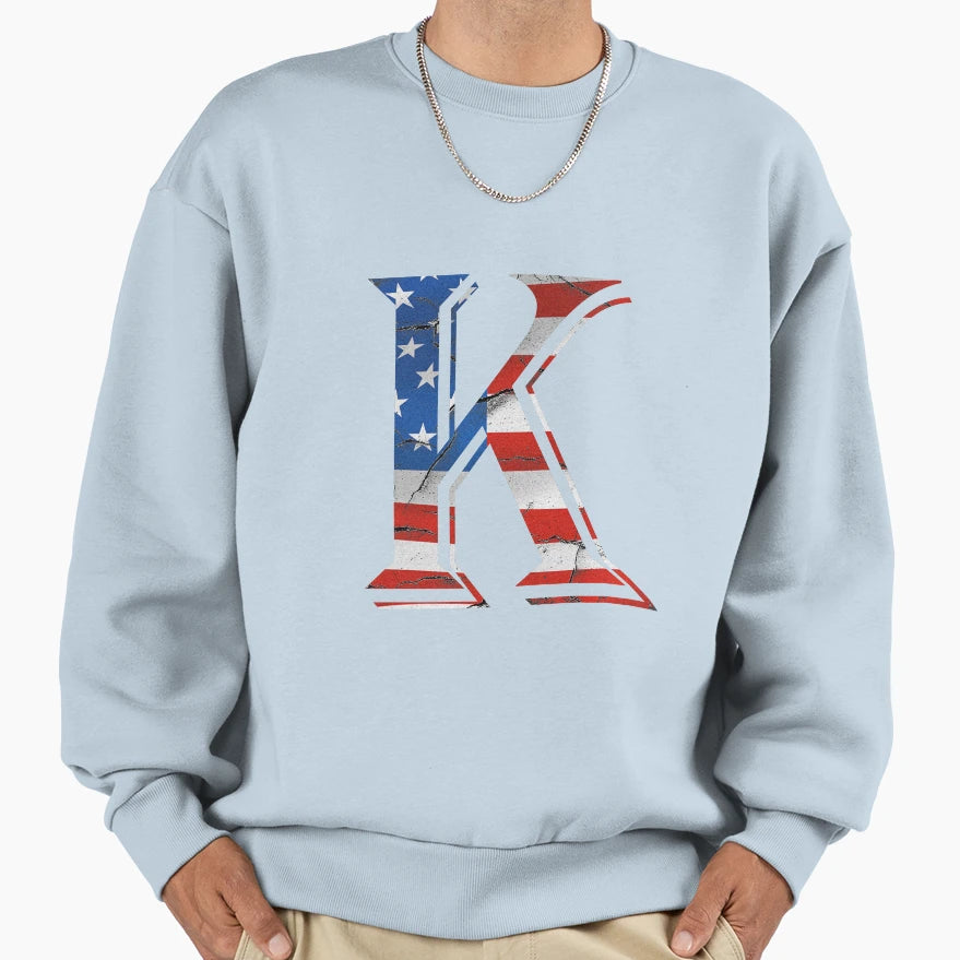 Usa Flag Alphabet K Patriotic Nod T T-Shirt - Minimalist Print Men Women - T-Shirt, Sweatshirt, Hoodie