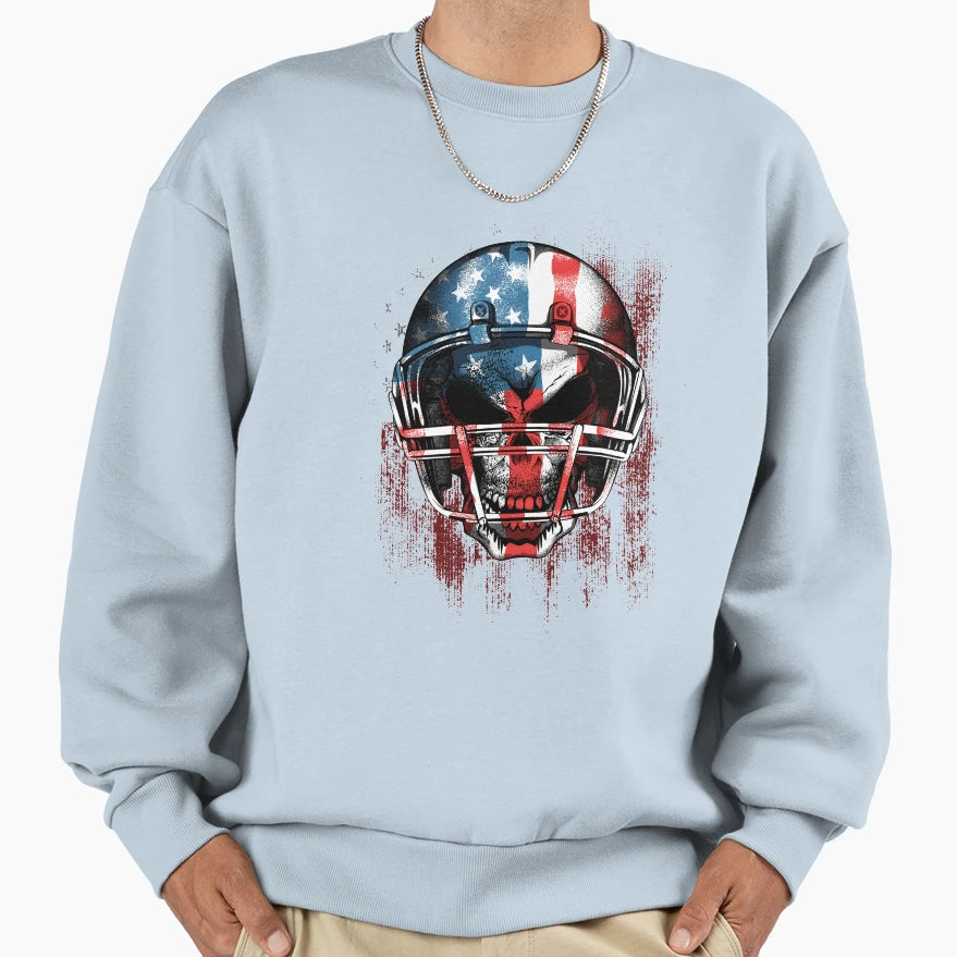 American Football Usa Flag Skull Helm Sweatshirt - Aesthetic Graphic Unisex - T-Shirt, Sweatshirt, Hoodie