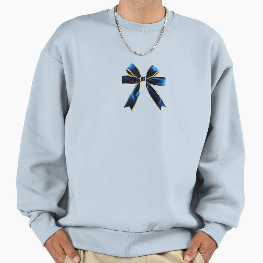 Deep Blue Velvet Ribbon Bow Gold Sweatshirt - Aesthetic Graphic Men Women - T-Shirt, Sweatshirt, Hoodie