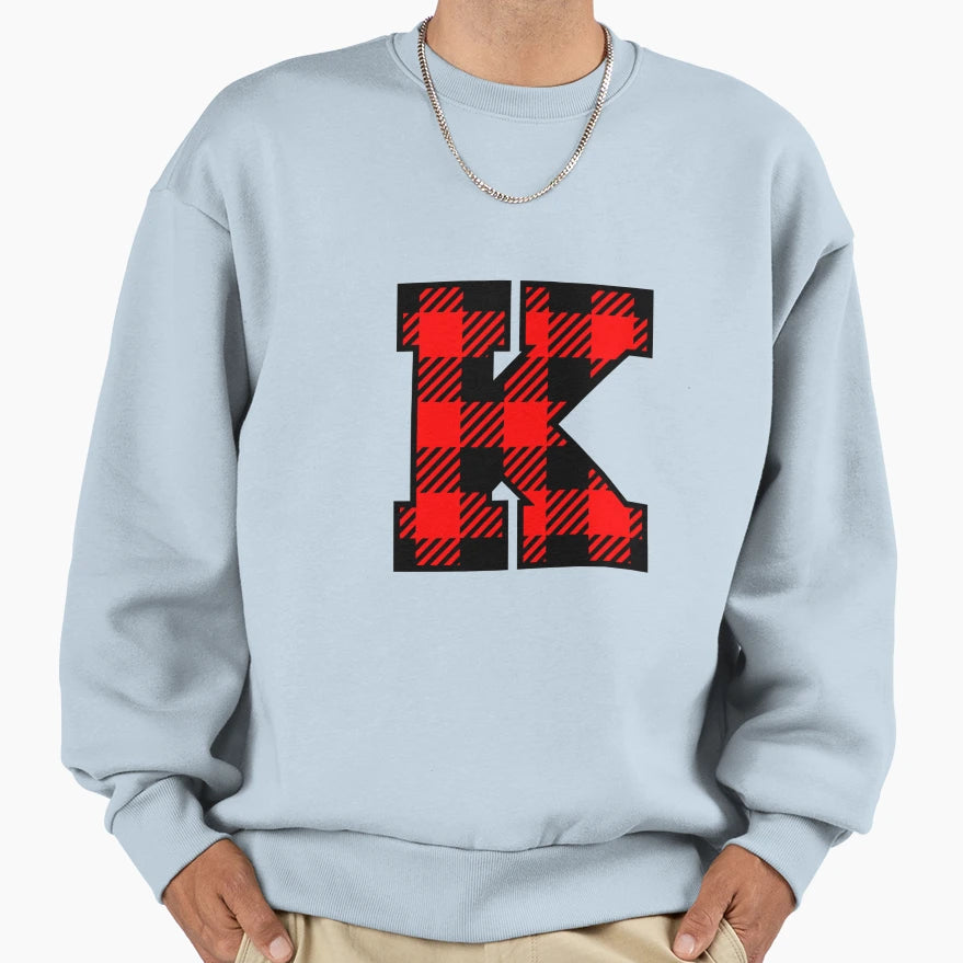Plaid Monogram Letter K Buffalo Sweatshirt - Trendy Graphic for Adults - T-Shirt, Sweatshirt, Hoodie