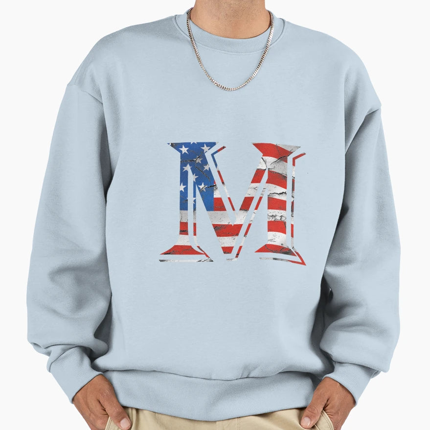 Usa Flag Alphabet M Patriotic Nod T T-Shirt - Novelty Apparel for Adults - T-Shirt, Sweatshirt, Hoodie