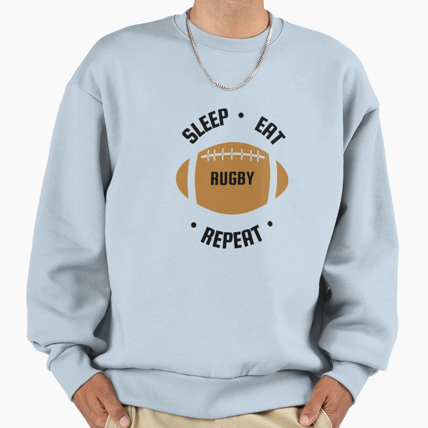 Eat Sleep Rugby Repeat Rugby Games Sweatshirt - Novelty Apparel for Adults - T-Shirt, Sweatshirt, Hoodie