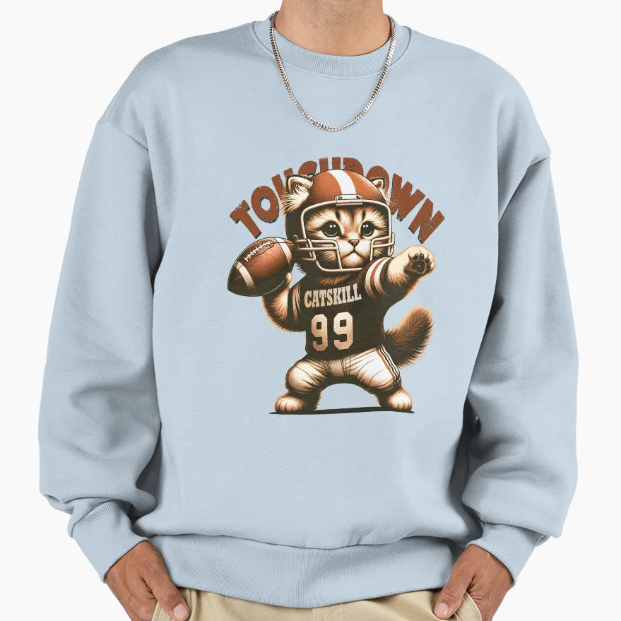 American Football Cat Touchdown Sweatshirt - Unique Graphic Unisex - T-Shirt, Sweatshirt, Hoodie
