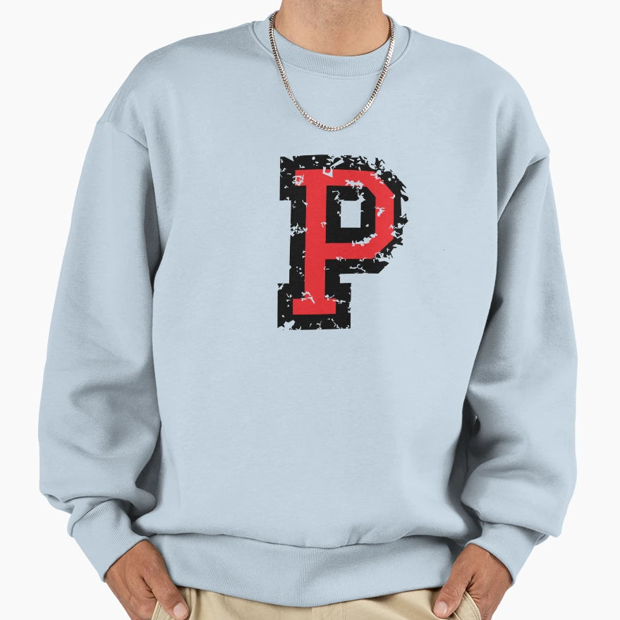 Letter P Distressed Two Color Sweatshirt - Minimalist Print Men Women - T-Shirt, Sweatshirt, Hoodie