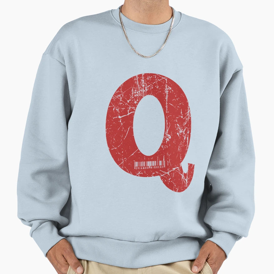 Red Grunge Monogram Letter Q I Am Sweatshirt - Minimalist Print Unisex - T-Shirt, Sweatshirt, Hoodie