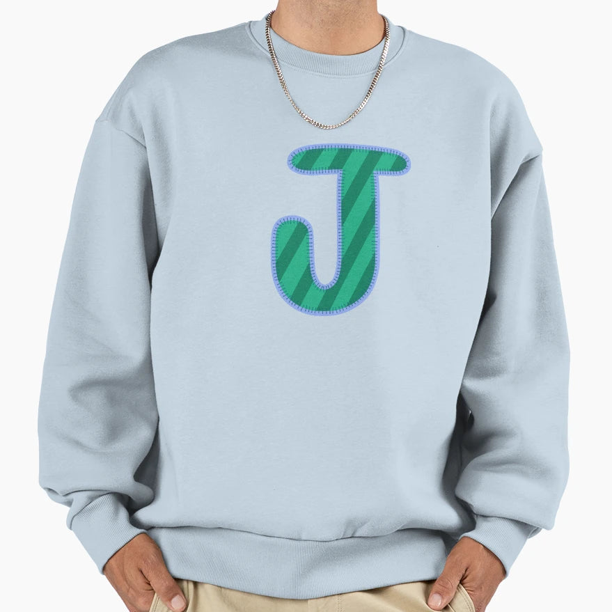 Fabric Alphabet Letter J Sweatshirt - Casual Everyday Wear Men Women - T-Shirt, Sweatshirt, Hoodie