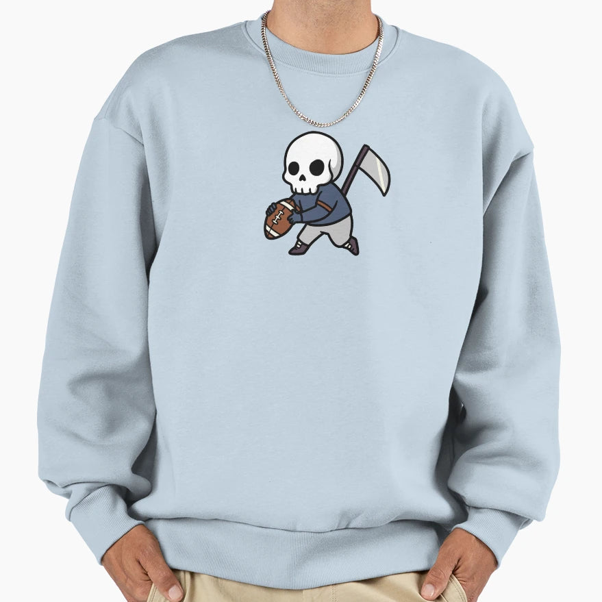 Cartoon Death Playing Football Sweatshirt - Aesthetic Graphic Unisex - T-Shirt, Sweatshirt, Hoodie