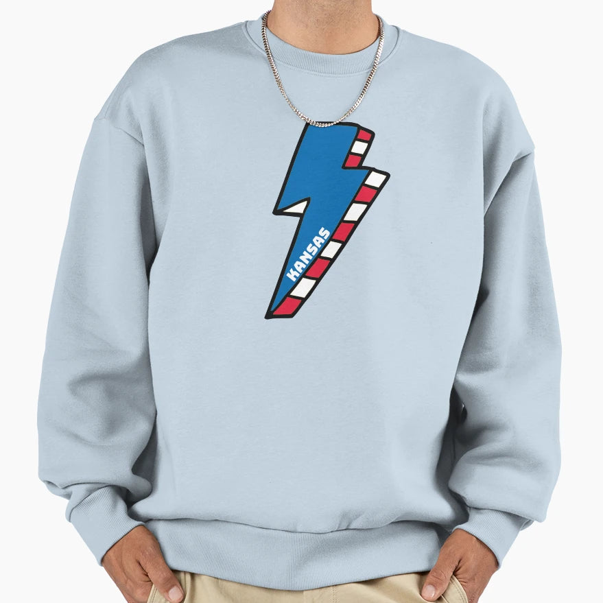 University Kansas Lighting Bolt Sweatshirt - Novelty Apparel for Adults - T-Shirt, Sweatshirt, Hoodie
