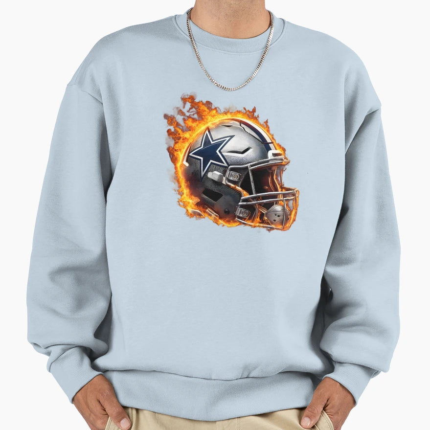 Dallas Cowboys Flaming Football Helmet Sweatshirt - Unique Graphic Unisex - T-Shirt, Sweatshirt, Hoodie