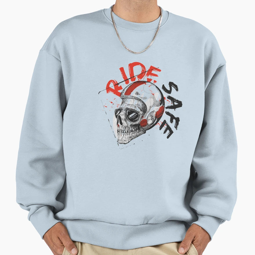 Ride Safe Skull Biker Helmet Sweatshirt - Custom Art Print Men Women - T-Shirt, Sweatshirt, Hoodie