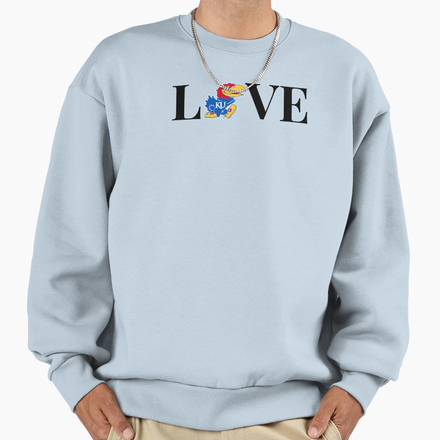 Ku Jayhawk Love Sweatshirt - Graphic Print Men Women - T-Shirt, Sweatshirt, Hoodie