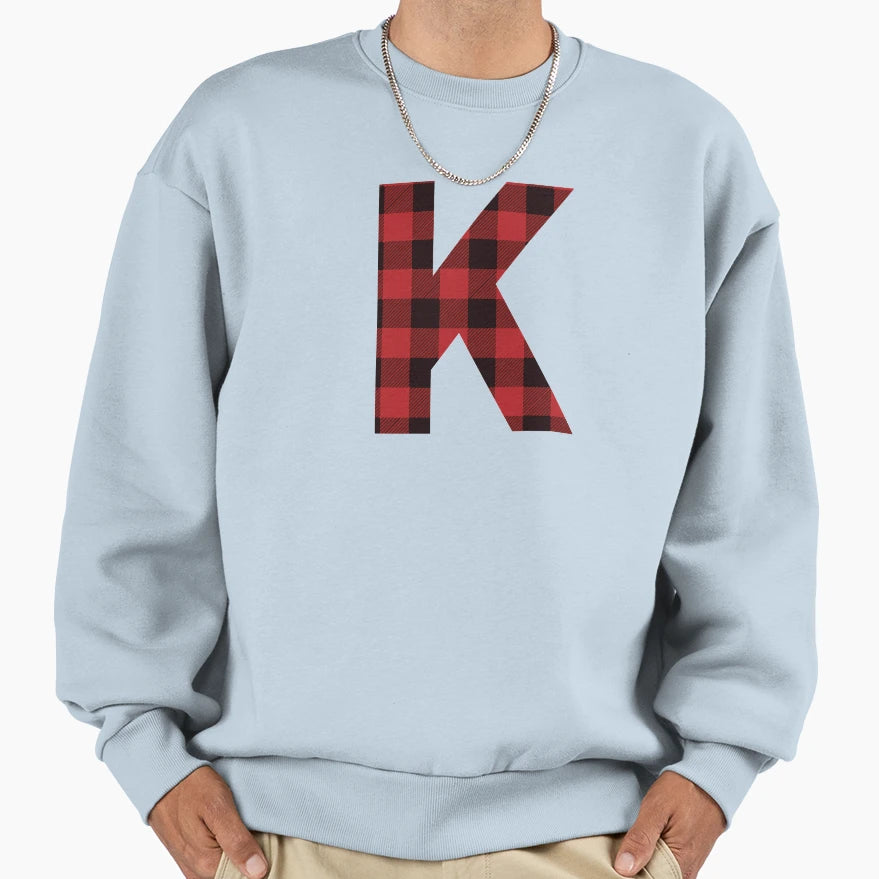 Letter K Red Black Plaid Buffalo Flannel T-Shirt - Aesthetic Graphic Unisex - T-Shirt, Sweatshirt, Hoodie
