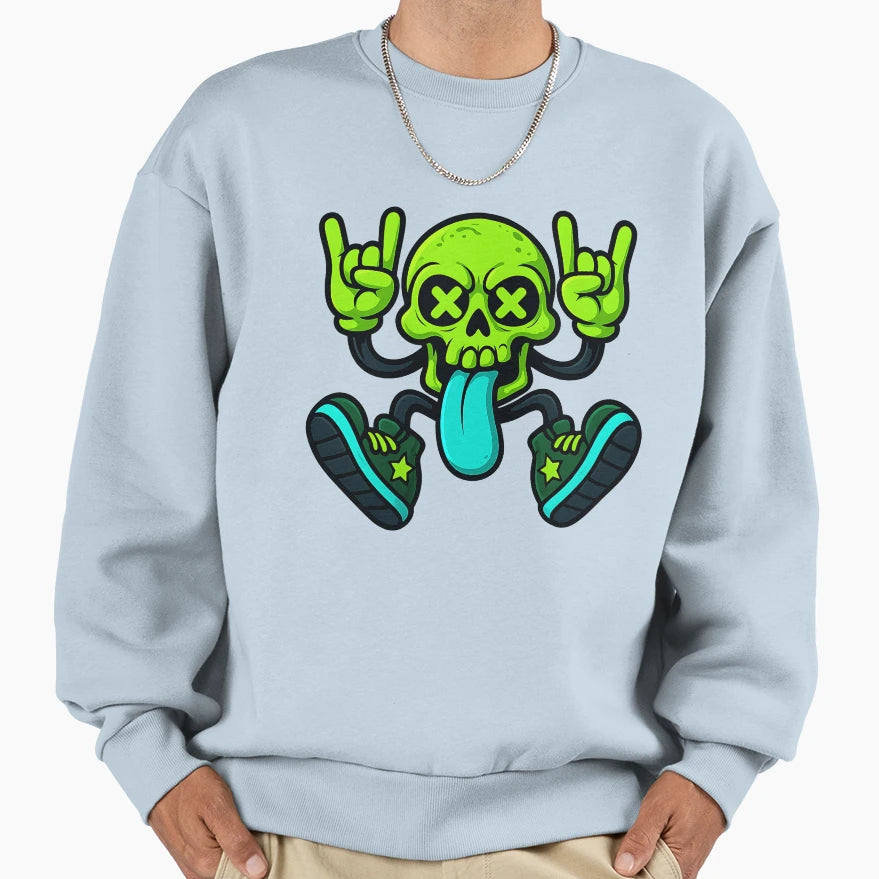Neon Skull Mascot Cartoon Punk Vibes Sweatshirt - Novelty Apparel Unisex - T-Shirt, Sweatshirt, Hoodie