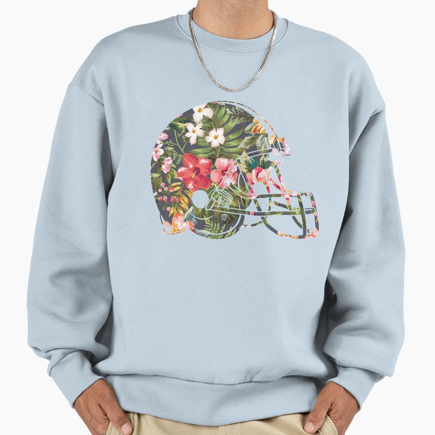 Tropical Floral Football Helmet Sweatshirt - Casual Everyday Wear Unisex - T-Shirt, Sweatshirt, Hoodie