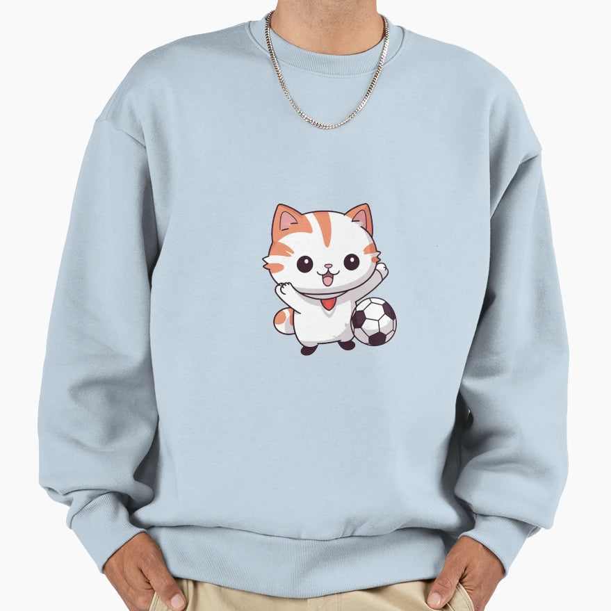 Little Cat Playing Football Sweatshirt - Novelty Apparel Men Women - T-Shirt, Sweatshirt, Hoodie