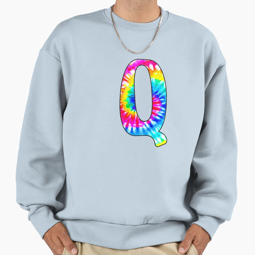 Tie Dye Letter Q Sweatshirt - Novelty Apparel Men Women - T-Shirt, Sweatshirt, Hoodie