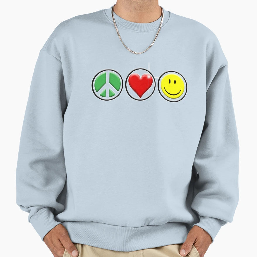Peace Love Happiness Sweatshirt - Graphic Print Unisex - T-Shirt, Sweatshirt, Hoodie