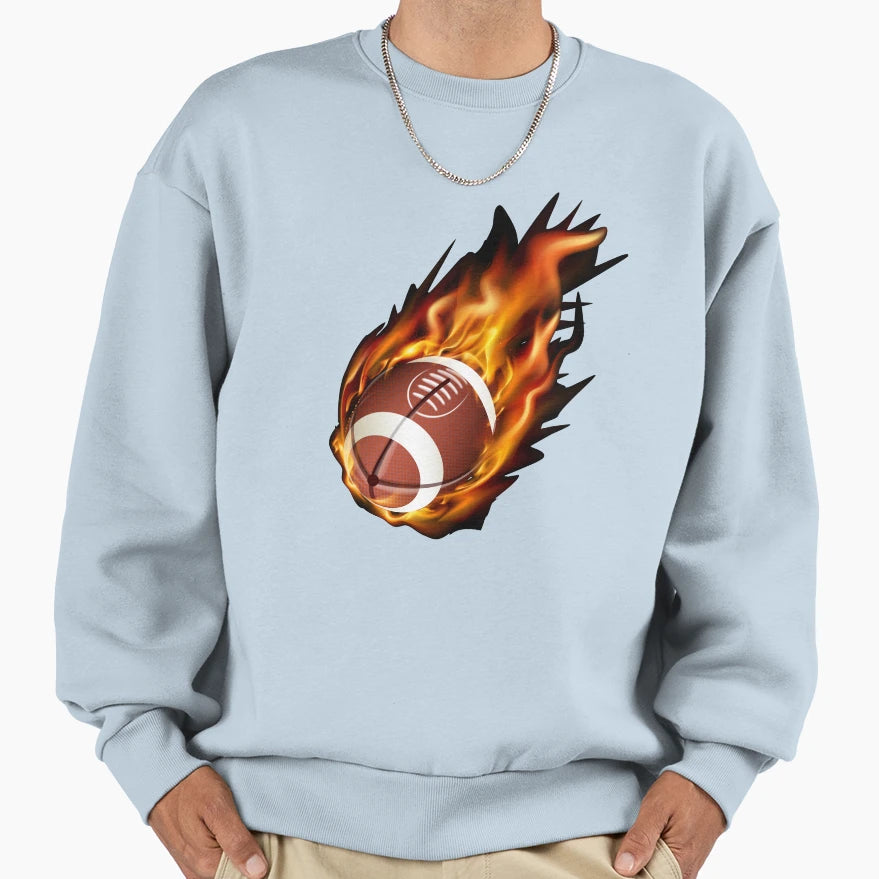 Realistic American Football Fire Sweatshirt - Graphic Print for Adults - T-Shirt, Sweatshirt, Hoodie