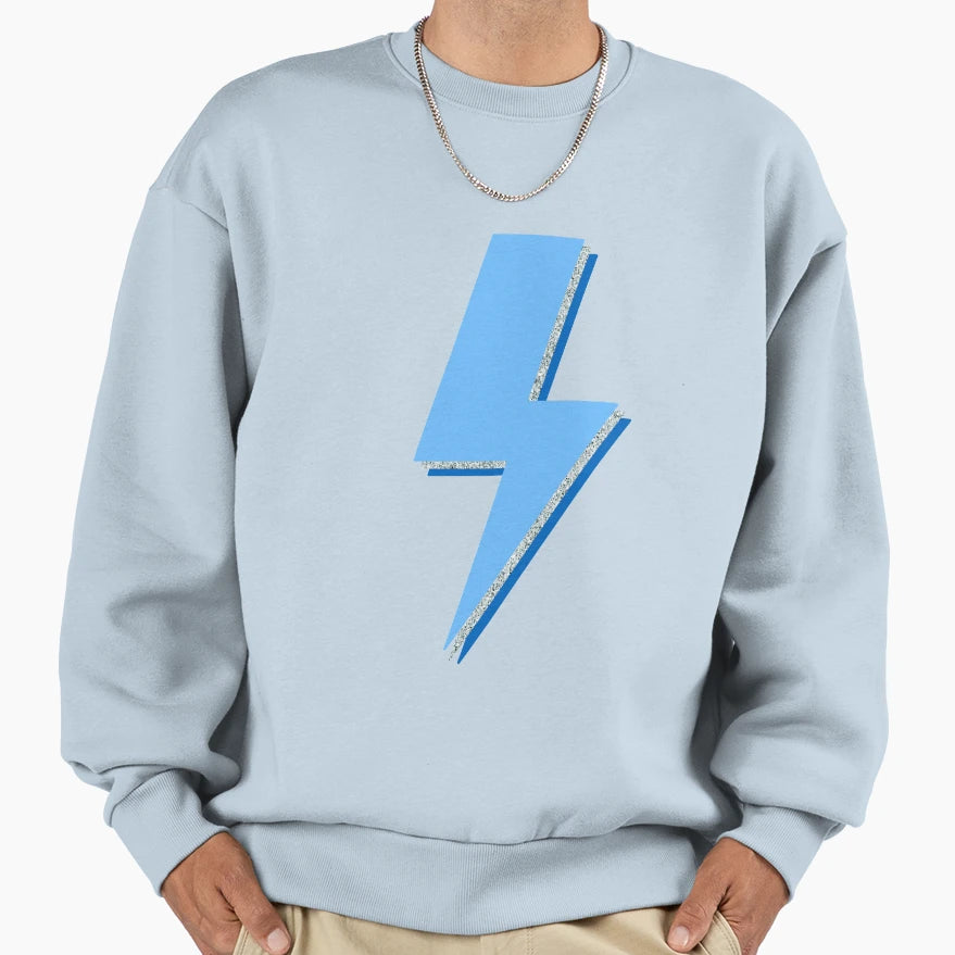 Blue And Silver Lightning Bolt Sweatshirt - Minimalist Print for Adults - T-Shirt, Sweatshirt, Hoodie