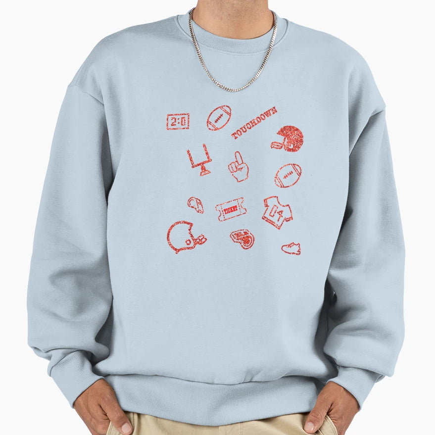 Football Theme Fan Pattern Red Glitter Sweatshirt - Trendy Graphic Unisex - T-Shirt, Sweatshirt, Hoodie