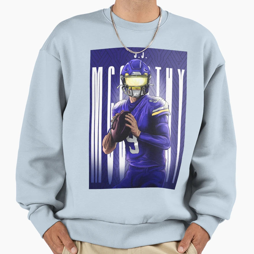 Minnesota Vikings Qb Jj Mccarthy Sweatshirt - Custom Art Print for Adults - T-Shirt, Sweatshirt, Hoodie