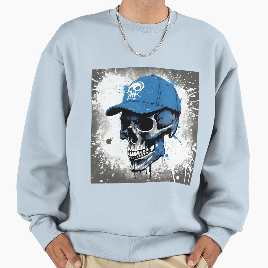 Urban Skull Blue Cap Sweatshirt - Streetwear Style Unisex - T-Shirt, Sweatshirt, Hoodie