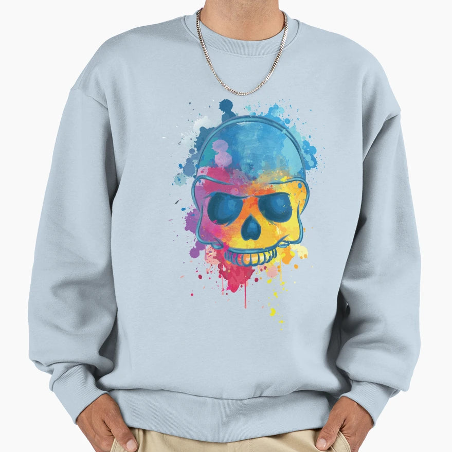 Watercolor Skull Sweatshirt - Fun Novelty Design Men Women - T-Shirt, Sweatshirt, Hoodie
