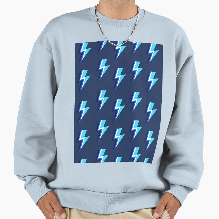 Blue Lightning Bolts Pattern Sweatshirt - Custom Art Print Unisex - T-Shirt, Sweatshirt, Hoodie