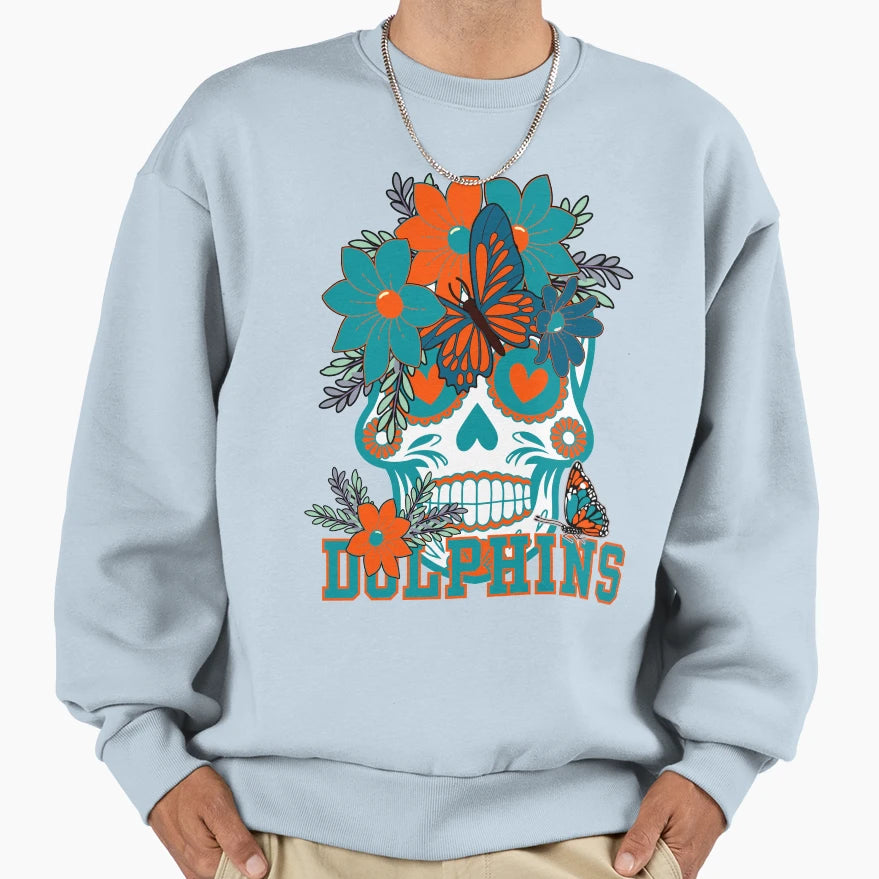 Miami Dolphins Scull Sweatshirt - Novelty Apparel Unisex - T-Shirt, Sweatshirt, Hoodie