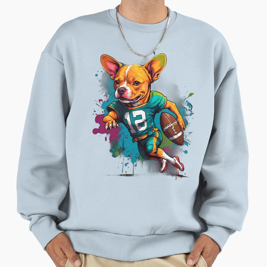 Pitbull Dog Playing American Football Sweatshirt - Novelty Apparel Unisex - T-Shirt, Sweatshirt, Hoodie