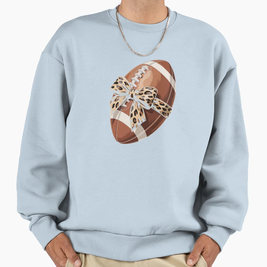 Football Adorned Leopard Bow Sweatshirt - Aesthetic Graphic for Adults - T-Shirt, Sweatshirt, Hoodie
