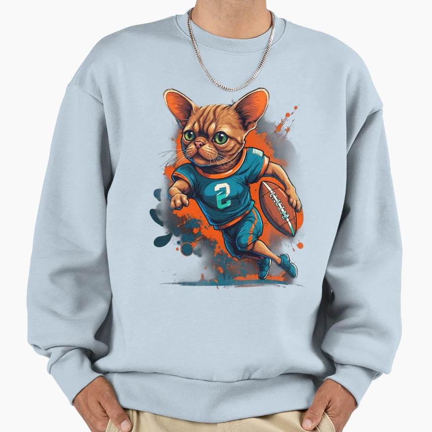 Grumpy Persian Cat Playing American Sweatshirt - Custom Art Print Unisex - T-Shirt, Sweatshirt, Hoodie