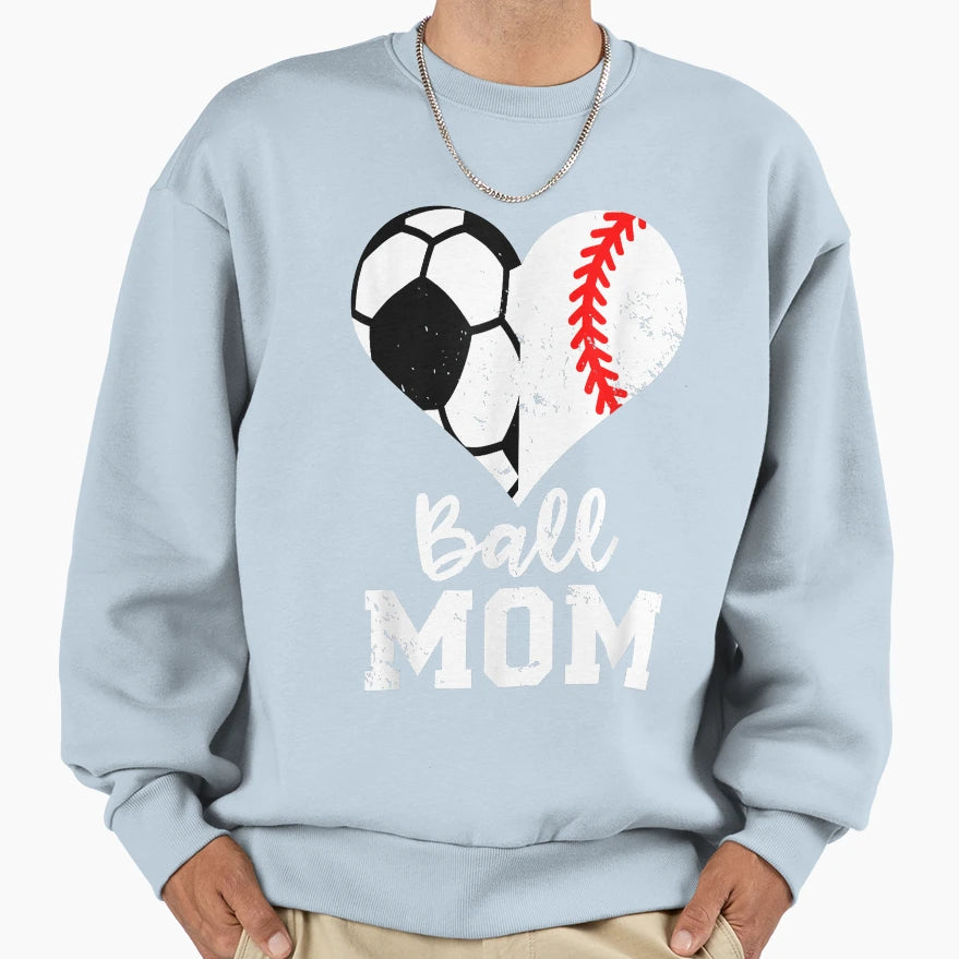 Ball Mom Heart Funny Baseball Sweatshirt - Fun Novelty Design Men Women - T-Shirt, Sweatshirt, Hoodie