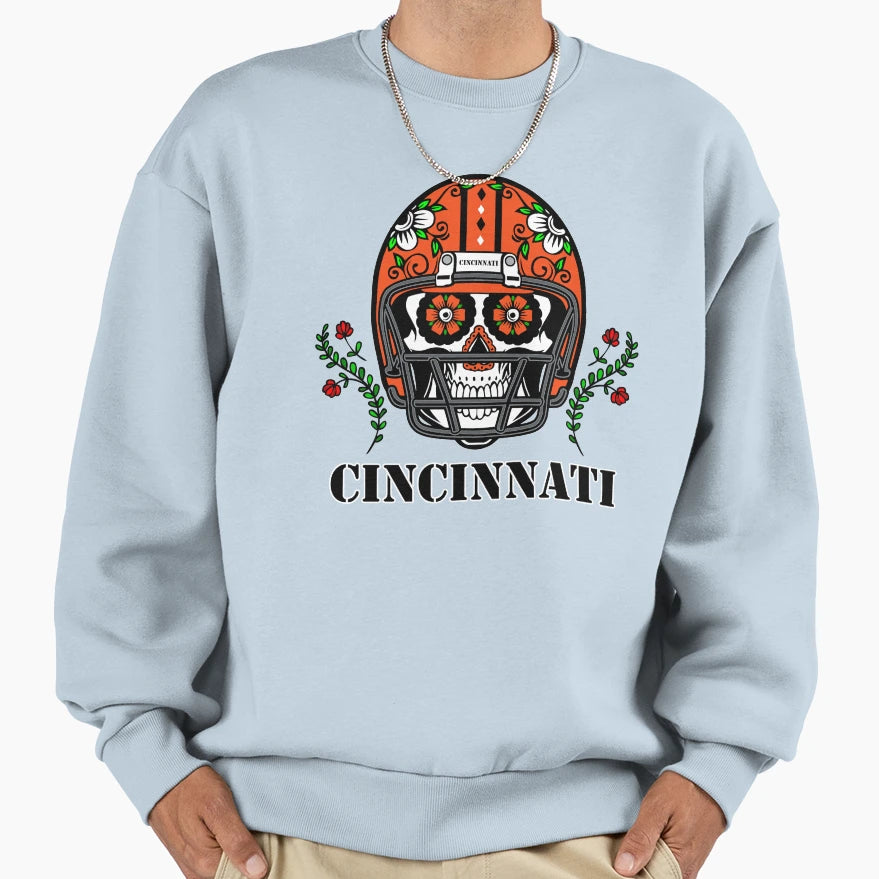 Cincinnati Football Helmet Sugar Sweatshirt - Novelty Apparel Men Women - T-Shirt, Sweatshirt, Hoodie